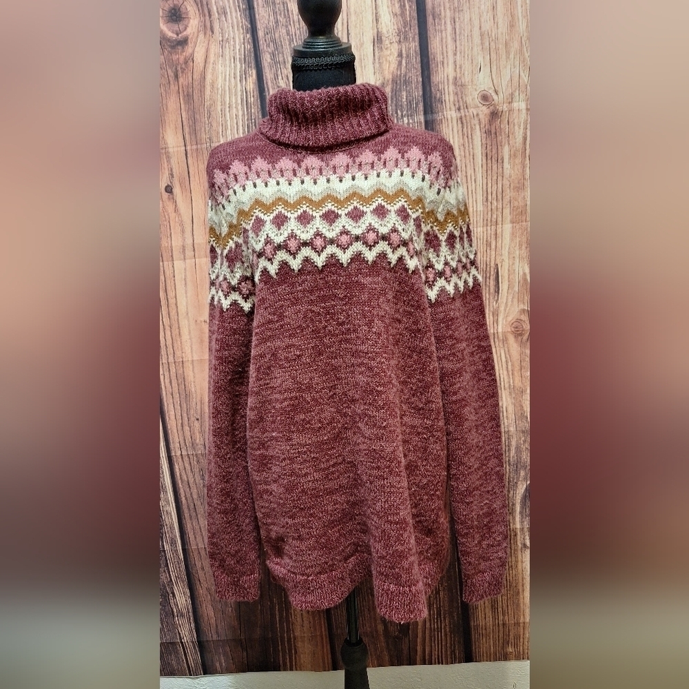 Lands' End Fair Isle Turtleneck Sweater Womens Size Large!